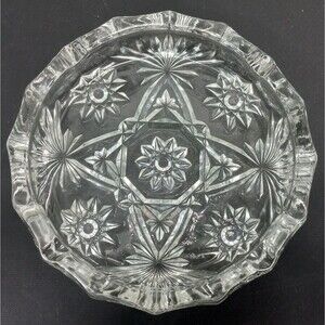 Anchor Hocking Pressed Glass Ashtray Large 7 3/4" Diameter Starburst Pattern